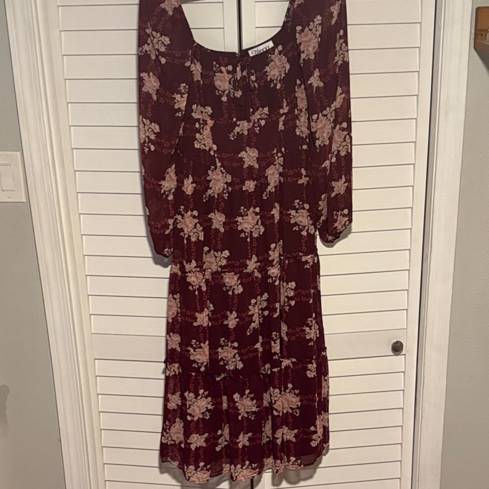 Trixxi Burgundy Floral Long Sleeve Dress